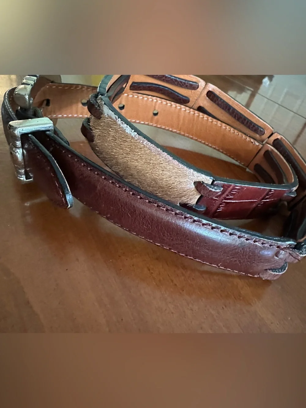Brighton Genuine Leather Hair-On Hide Patchwork Belt Western Boho Brown Sz M 30
